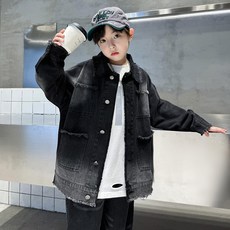큐엘아리아 남아 데님 셔츠 초등생 청긴팔 자켓 초중생 봄 가을 청점퍼 포켓