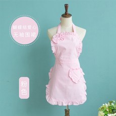 圍裙 女用 防油防水 廚房烹飪 家用 可愛風格 日系設計 長版 可調節綁帶 舒適透氣+粉色(愛心公主無袖圍裙)+均碼