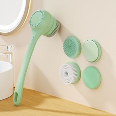 全自動防水電動洗澡神器 多功能長柄搓澡機, 1個, 三種使用方式/可更換五頭/磁吸充電,淺綠色(新老外觀隨機發)