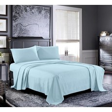 Pure Bedding 침대 시트 - 퀸 시트 세트 [6피스 헤더 라이트 그레이] - 호텔 럭셔리 1800 브러시드 극세사 - 부드럽고 통기성 - 딥 포켓 매트리스 커버 플, 하늘색