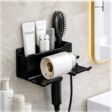 오니스 무타공 드라이기 거치대 욕실 벽걸이 헤어드라이어 수납 정리대, 블랙, 1개