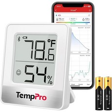 주택용 템프프로 TP349 블루투스 습도계 온도계 260피트 실내 온도 및 습도 모니터APP 알림 포함 침실 온실 보육원 지하실용 2년 데이터 수출, 1, White Bluetooth