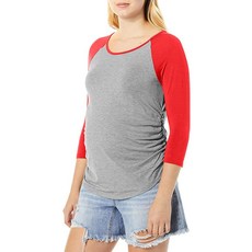 Three Seasons Maternity 임산부용 7부 소매 베이스볼 티셔츠 라운드넥 긴팔 티셔츠 헤더 그레이/네이비 XL