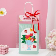 母親節DIY手作賀卡材料包 手提花束設計 附贈透明禮物袋 創意心意禮品, 1個, 母親節賀卡 - 波浪款 - 一束花