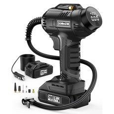 타이어 인플레이터 휴대용 공기 압축기 20V 충전식 배터리 12V 자동차 전원 어댑터 디지털 디스플레이 볼 오토바이 자전거 펌프 포함 타이어용 150PSI, Black, 블랙, 1개