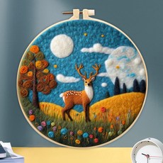 NISTORY 펠팅 패키지 그림 바늘 늑대 고양이 키트가있는 호랑이와 페인트 프레임 동물 초보자를위한