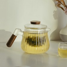 내열유리 티포트 미니 주전자 차주전자 직화 우드핸들 티워머 500ml, 8008 쿠르 내열유리 티포트 500ml, 1개