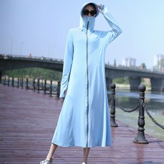 夏季薄款冰絲長袖防曬衫，透氣防曬服，全身防護長版外套女