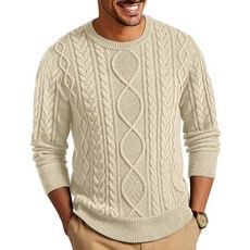 RQP 남성용 크루넥 스웨터 케이블 니트 스웨터 클래식 피셔맨 풀오버 스웨터 아미 그린. M