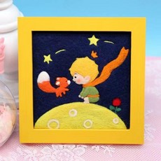 DIY手工戳戳樂相框畫房間裝飾，羊毛氈戳戳樂手工DIY小王子相框畫，狐貍玫瑰花童話材料包情侶禮物, 黃框小王子+工具+教程, 1個