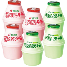 (냉장)빙그레 단지 딸기우유 2종 혼합세트 (딸기맛 and 메로나맛), 3세트, 480ml