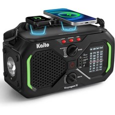카이토 보이저 X 비상 라디오 (NOAA 기상 경보 AM/FM/단파 태양광 및 수동 크랭크 충전 무선 SOS 알람 LED 손전등 독서등 포함) 생존 대비 장비 (블랙), Black