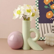 컬러팝 세라믹 화병 인테리어 꽃병, 1, 세라믹 화병_그린(06710B)