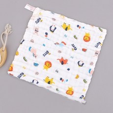 六層紗布口水巾方巾小方巾：柔軟吸水、多用途寶寶手帕、兒童洗臉巾、幼兒園必備, 1個, 35-可愛動物園【30*30】