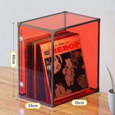 黑膠唱片架 古典懷舊 LP唱片收納架 黑膠碟片收納箱 CD架 收藏 老唱片盒 黑膠收納盒 黑膠唱片防塵盒 YFGF, 透紅, 1個