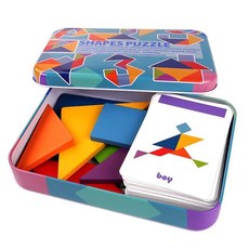 Zhijing 다채로운 3d 나무 패턴 동물 지그 소 퍼즐 tangram 장난감 아이 몬테소리 초기 교육 분류 게임 어린이 선물(Colorful), 화려한, 1개
