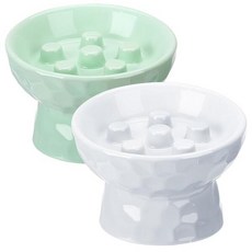 2팩 건조 습식 사료용 슬로우 피더 고양이 그릇 세라믹 상승 사료 구토 방지 및 물그릇 거품기 친화적, 2개