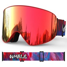 Whale 스키 고글 OTG 김 서림 방지 프레임리스 눈/스노보드 고글 미러 렌즈 남성 여성 및 청소년용 - 100% 자외선 차단 (블랙 프레임 실버 렌즈-S3-14%)