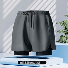 男士雙層運動泳褲 寬鬆大碼平角款 防尷尬跑步健身兩用 免運費