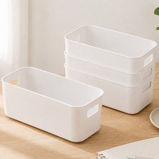 서랍 욕실 거실 틈새 수납 다용도 정리 바구니, 4개, 화이트