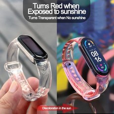 호환 Xiaomi Mi Band 7 6 5 4 3 용 변색 스트랩 Miband6 7 5 4 팔찌 팔찌 용 실리콘 투명 색상 Chang 시계 밴드, 01 1PCS Turn Red, 03 For MI Band 3 4