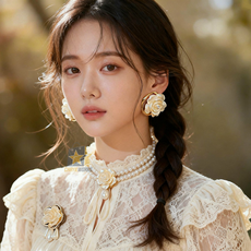 렘코 진주 목걸이 귀걸이 브로치 주얼리세트 플라워 로즈