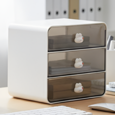 블링오피스 깔끔 책상 정리 귀여운 플라스틱 소품 미니 수납함 서랍장, 3단, 오프화이트
