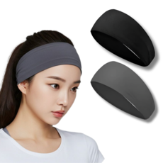 짐스터즈 스포츠 쿨 기능성 와이드 헤어밴드, 1세트, 블랙+다크그레이