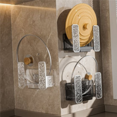 다용도 무타공 냄비 뚜껑 걸이 벽걸이 주방 냄비 뚜껑 거치대, 블랙