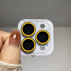 2-3PCS For IPhone 16 Pro Max Plus 12Mini 빛나는 카메라 보호대 세라믹 렌즈 링 강화 유리 후면 캡 커버, 08 15pro 15proMax(3pcs, 08 Yellow
