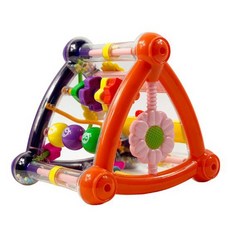 三角架玩具 現貨 嬰幼童玩具 智力啟蒙翻轉三角架玩具 多功能 繞珠 嬰幼兒 鍛鍊動手能力 搖鈴 玩具, 橙紫色（部分零件配色隨機）彩盒, 1個
