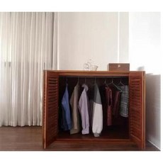 슬라이드장농 엔틱 원목 장농 입본장 미닫이 좁은방, 브라운 루버+옷걸이(100x50x90cm)