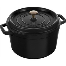STAUB 주철 원형 코코트 네덜란드 오븐 4쿼터 3-4인용 프랑스산 터키산, 5-qt Tall, Black