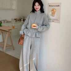 COSYEVNO 여성 봄가을 후드 프릴 트레이닝복 세트 와이드 팬츠 TZKtz-9