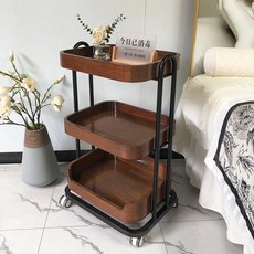 샵 트레이 우드 카트 원목 이동식 미용실 보관 웨건 나무 트롤리 선반, 1. 다크월넛/블랙