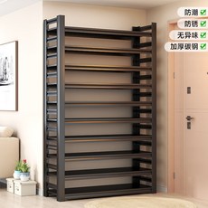 【椿嶼】鋼製鞋架家用門口落地多層置物架大容量鐵藝收納架入戶門簡易鞋櫃, 四層磨砂黑『長50寬30高80』-加厚碳, 1個