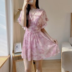 女士連體平角泳衣 暈染顯瘦時尚沙灘泳裝