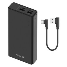 밸류엠 PD 20W 대용량 보조배터리 20000mAh + C타입 ㄱ자 케이블, 블랙, VM-B2DB4P20PQ