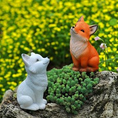 狐狸擺件九尾狐多肉裝飾品猴尾柱搭配陽臺庭院花盆小動物造景, 擡頭狐狸【橘色】:1個