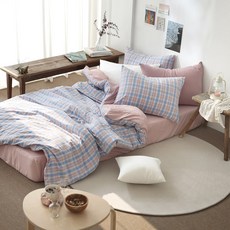 벨라이프 코지 블루체크 이불커버세트 (SS/Q), 01.SS이불베개세트