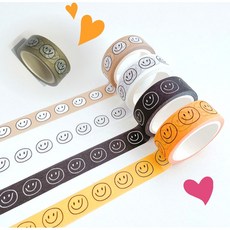 라온스티커 4종 스마일 마스킹 테이프 다꾸 5M 마테 메모 스티커, 오렌지(T-0682) 3개