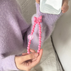 보네르베르 핸드폰 비즈 스트랩 줄, 1개, 러블리핑크