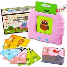 兒童寶寶3-6歲識字插卡卡片機英語中文雙語啓蒙學習機有聲早教機, 1個, 粉色貓咪純英語224個單詞112張卡片