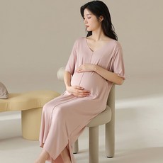 임산부 잠옷 원피스 여름 홈웨어 드레스 수유 간편함 소프트 소재 완벽 피팅 슬리브리스 원피스 JS