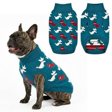 Vehomy 강아지 패턴이 있는 귀여운 스웨터 부드러운 니트웨어 보온 옷 통기성 애완동물 아늑하고 따뜻한 반려동물 풀오버 의상 소형 중형 대형견용 M