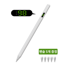 WOWWAY 아이패드 펜슬 터치펜 애플 iPad 호환용 LED 디스플레이형 블루투스형 usb-c 스마트펜, 1개, 화이트-디스플레이형