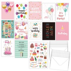 생일 축하 카드 봉투 스티커 12종 세트, 12개, 혼합A