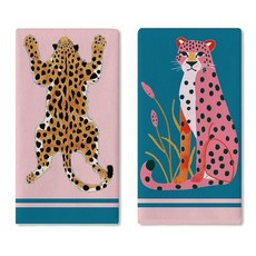 Croar 레오파드 프린트 주방 접시 타월 2개 세트 핑크 블루 사파리 치타 건조 핸드 베이킹 쿠킹 천 야생 동물 욕실 홈 데코 45.7 x 66cm(18 26인치), Leopard Print-2