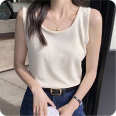 통기성 와플원단 민소매 여성 기본티셔츠 단정핏 깔끔룩 출근룩 시원한룩 데이트룩