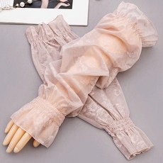冰絲防曬袖套女 蕾絲泡泡袖 加肥加大 開車騎行冰袖手臂薄款, 1個, 淺粉,XL號75.0-105.0公斤